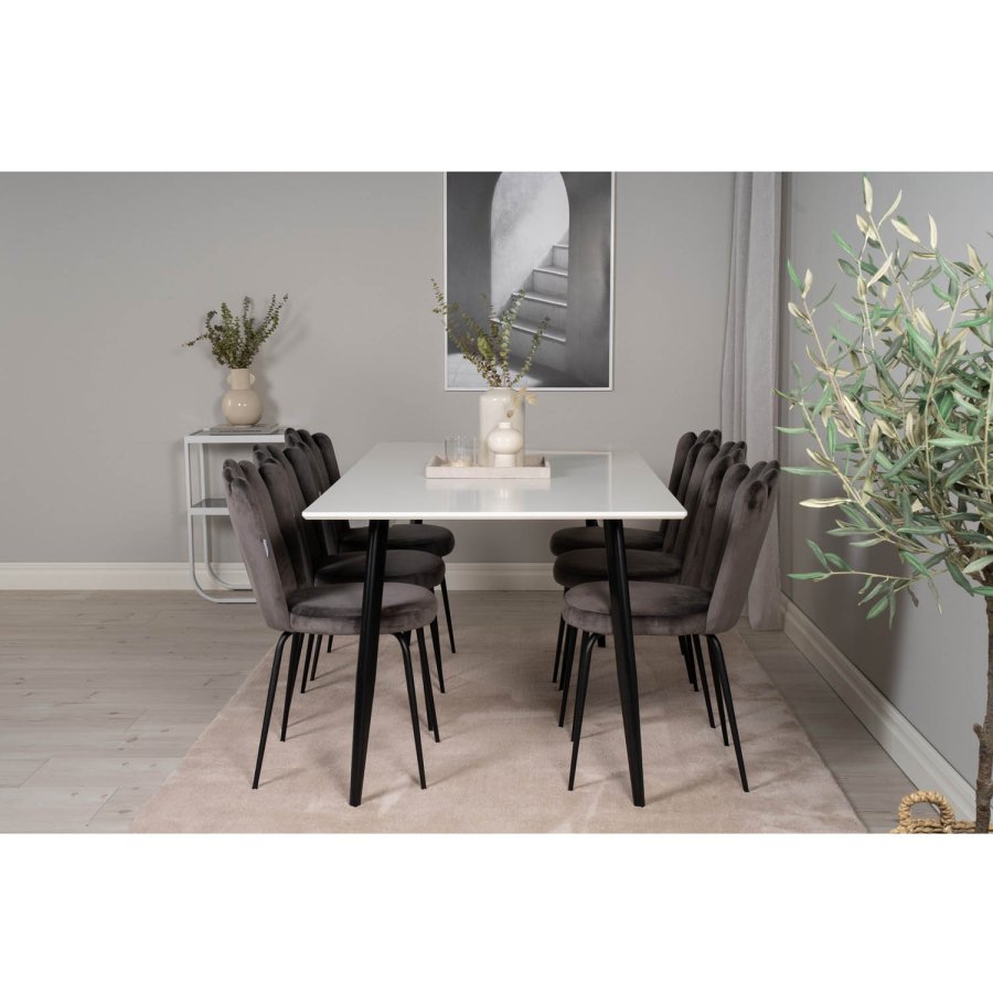 VENTURE DESIGN Limhamn spisebordsstol - gr velour og sort metal