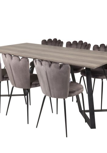 VENTURE DESIGN Limhamn spisebordsstol - gr velour og sort metal