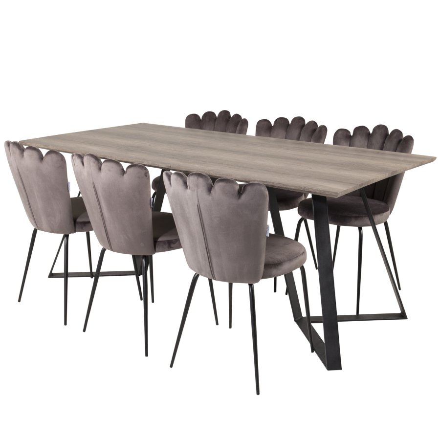 VENTURE DESIGN Limhamn spisebordsstol - gr velour og sort metal