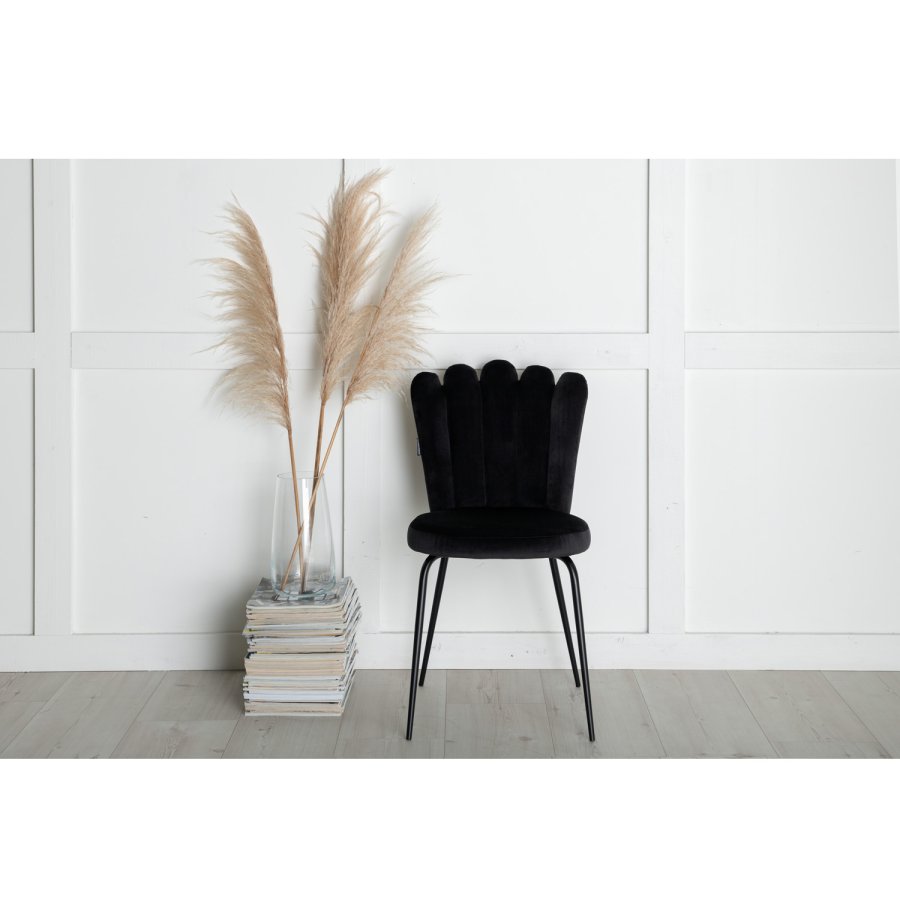 VENTURE DESIGN Limhamn spisebordsstol - sort velour og sort metal