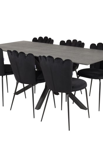 VENTURE DESIGN Limhamn spisebordsstol - sort velour og sort metal