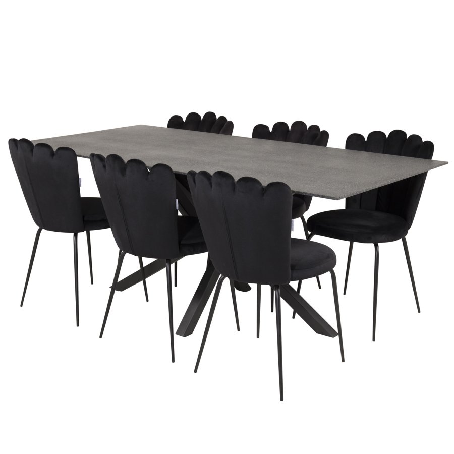 VENTURE DESIGN Limhamn spisebordsstol - sort velour og sort metal