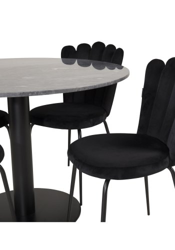 VENTURE DESIGN Limhamn spisebordsstol - sort velour og sort metal