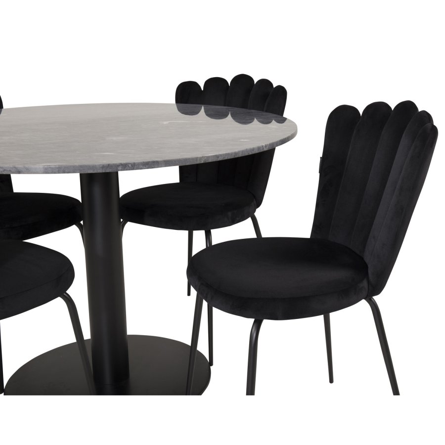 VENTURE DESIGN Limhamn spisebordsstol - sort velour og sort metal