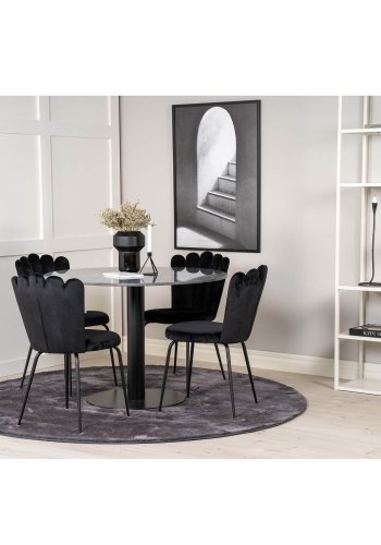 VENTURE DESIGN Limhamn spisebordsstol - sort velour og sort metal