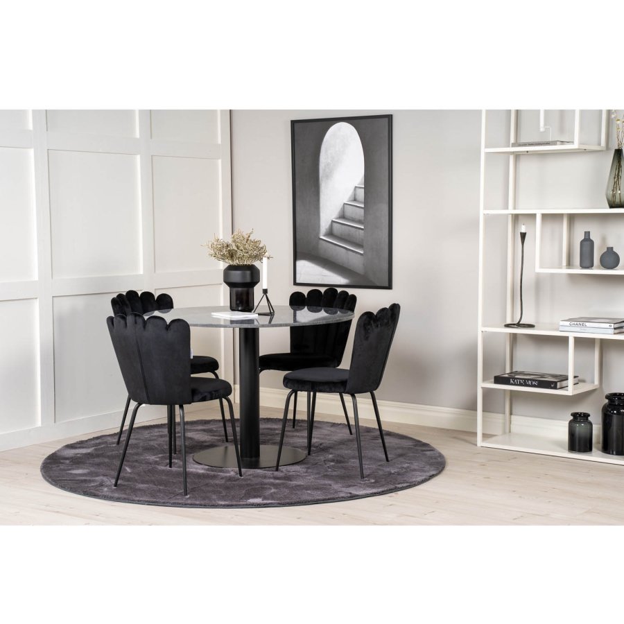 VENTURE DESIGN Limhamn spisebordsstol - sort velour og sort metal