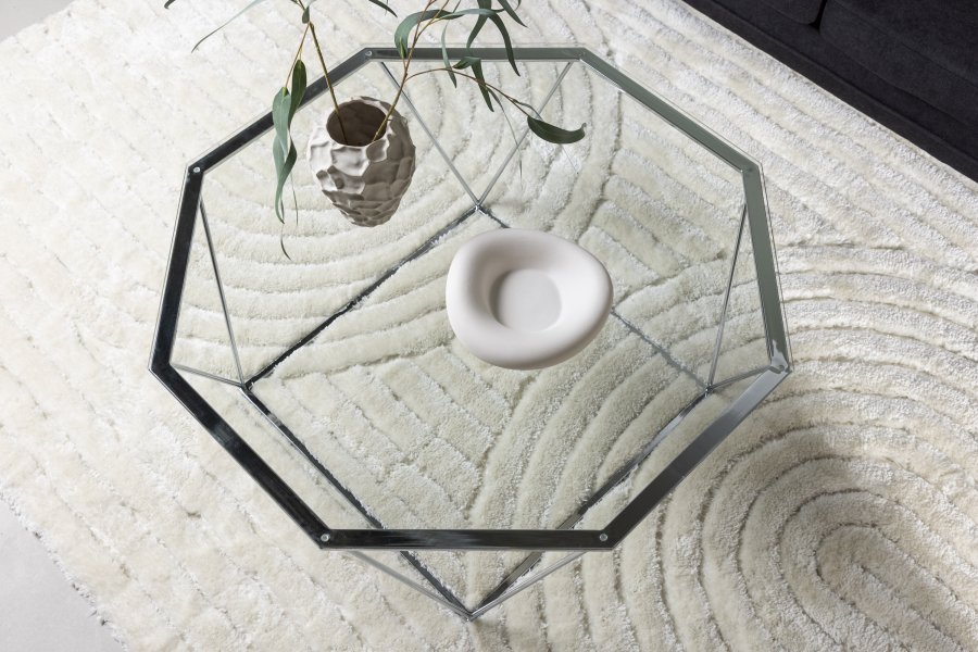 VENTURE DESIGN Österlen sofabord, ottekantet - klar glas og slv krom stl (100)