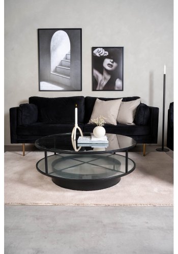 VENTURE DESIGN Falsterbo sofabord, m. hylde - glas og sort metal (100)