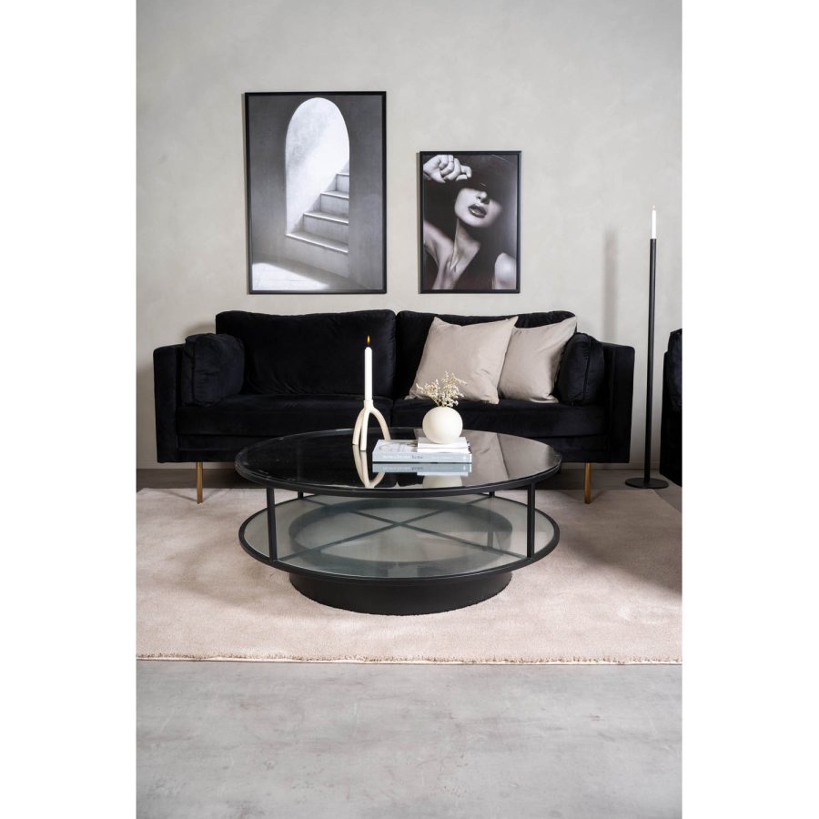 VENTURE DESIGN Falsterbo sofabord, m. hylde - glas og sort metal (100)