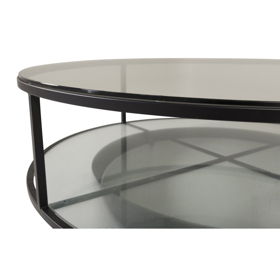 VENTURE DESIGN Falsterbo sofabord, m. hylde - glas og sort metal (100)