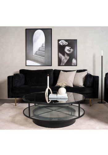 VENTURE DESIGN Falsterbo sofabord, m. hylde - glas og sort metal (100)