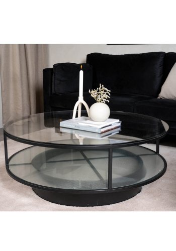 VENTURE DESIGN Falsterbo sofabord, m. hylde - glas og sort metal (100)