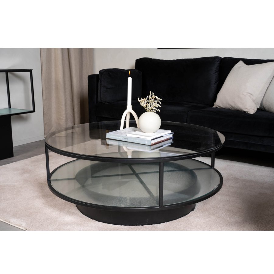 VENTURE DESIGN Falsterbo sofabord, m. hylde - glas og sort metal (100)