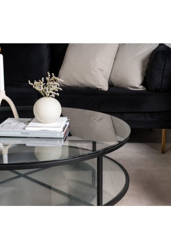 VENTURE DESIGN Falsterbo sofabord, m. hylde - glas og sort metal (100)