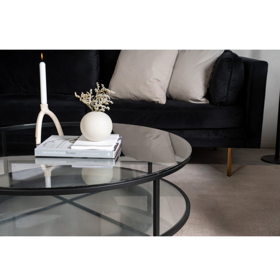 VENTURE DESIGN Falsterbo sofabord, m. hylde - glas og sort metal (100)