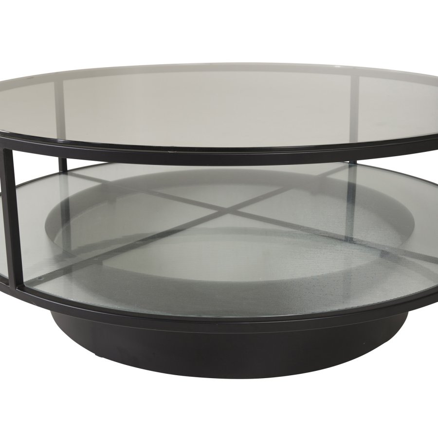 VENTURE DESIGN Falsterbo sofabord, m. hylde - glas og sort metal (100)