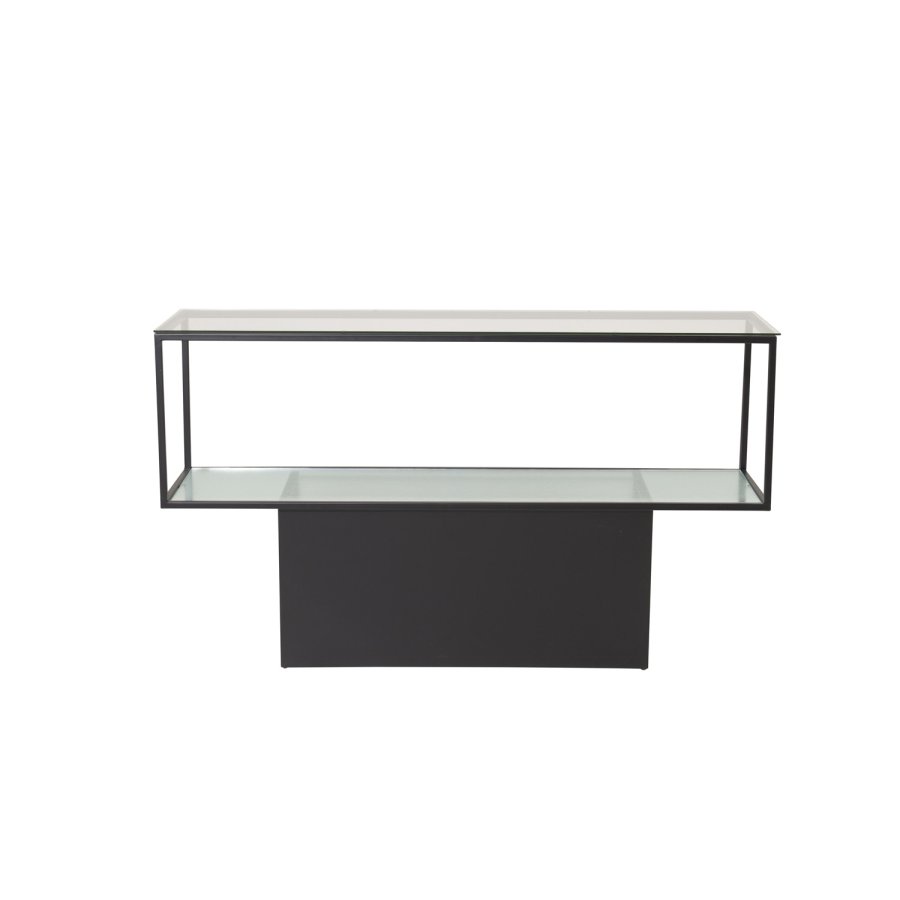 VENTURE DESIGN Maglehem konsolbord, m. hylde - gr glas og sort metal (30x35)