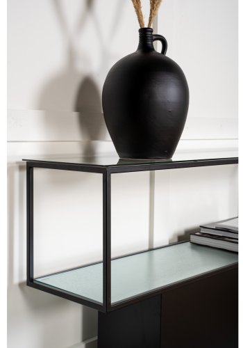 VENTURE DESIGN Maglehem konsolbord, m. hylde - gr glas og sort metal (30x35)