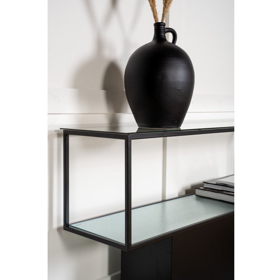 VENTURE DESIGN Maglehem konsolbord, m. hylde - gr glas og sort metal (30x35)