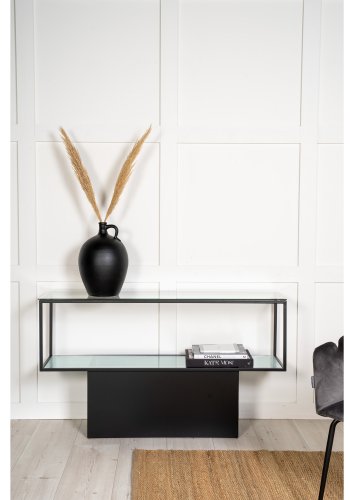 VENTURE DESIGN Maglehem konsolbord, m. hylde - gr glas og sort metal (30x35)