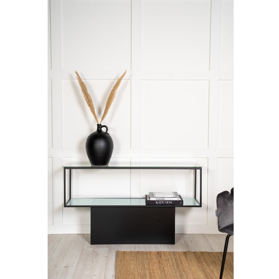 VENTURE DESIGN Maglehem konsolbord, m. hylde - gr glas og sort metal (30x35)