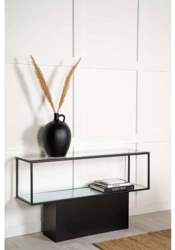 VENTURE DESIGN Maglehem konsolbord, m. hylde - gr glas og sort metal (30x35)