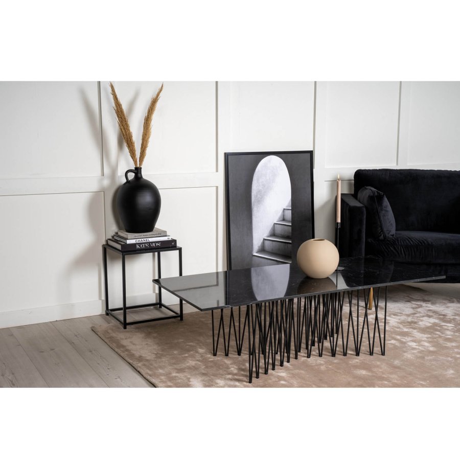 VENTURE DESIGN Stone sofabord, rektangulr - sort kunstig sten og metal (140x60)