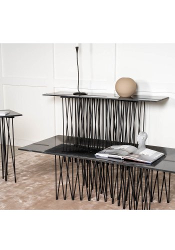 VENTURE DESIGN Stone sofabord, rektangulr - sort kunstig sten og metal (140x60)