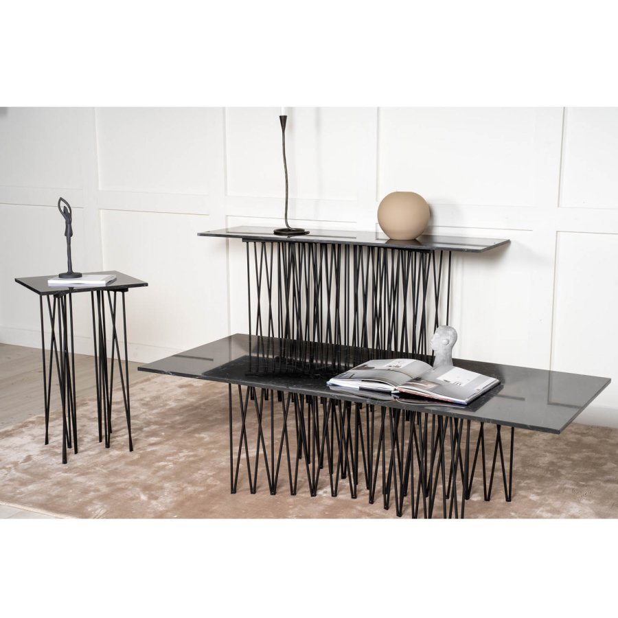 VENTURE DESIGN Stone sofabord, rektangulr - sort kunstig sten og metal (140x60)