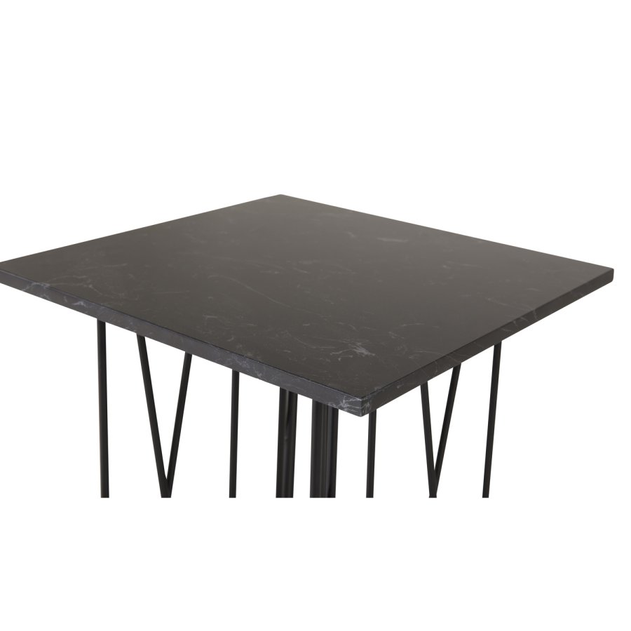 VENTURE DESIGN Stone sidebord, kvadratisk - sort kunstig sten og sort metal (40x40)