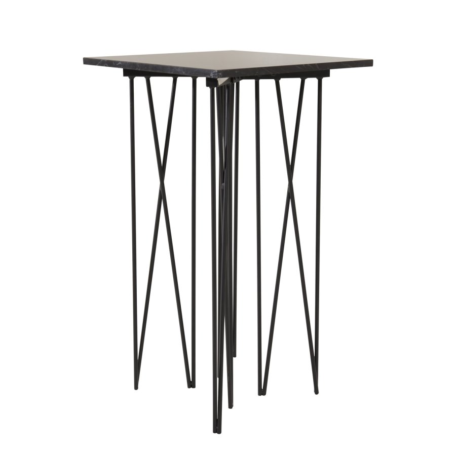 VENTURE DESIGN Stone sidebord, kvadratisk - sort kunstig sten og sort metal (40x40)