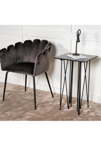 VENTURE DESIGN Stone sidebord, kvadratisk - sort kunstig sten og sort metal (40x40)