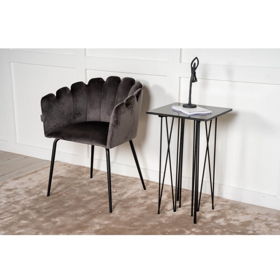 VENTURE DESIGN Stone sidebord, kvadratisk - sort kunstig sten og sort metal (40x40)