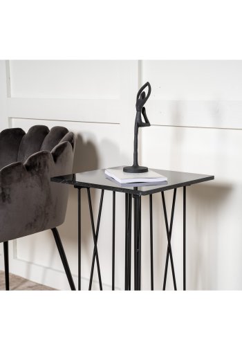 VENTURE DESIGN Stone sidebord, kvadratisk - sort kunstig sten og sort metal (40x40)