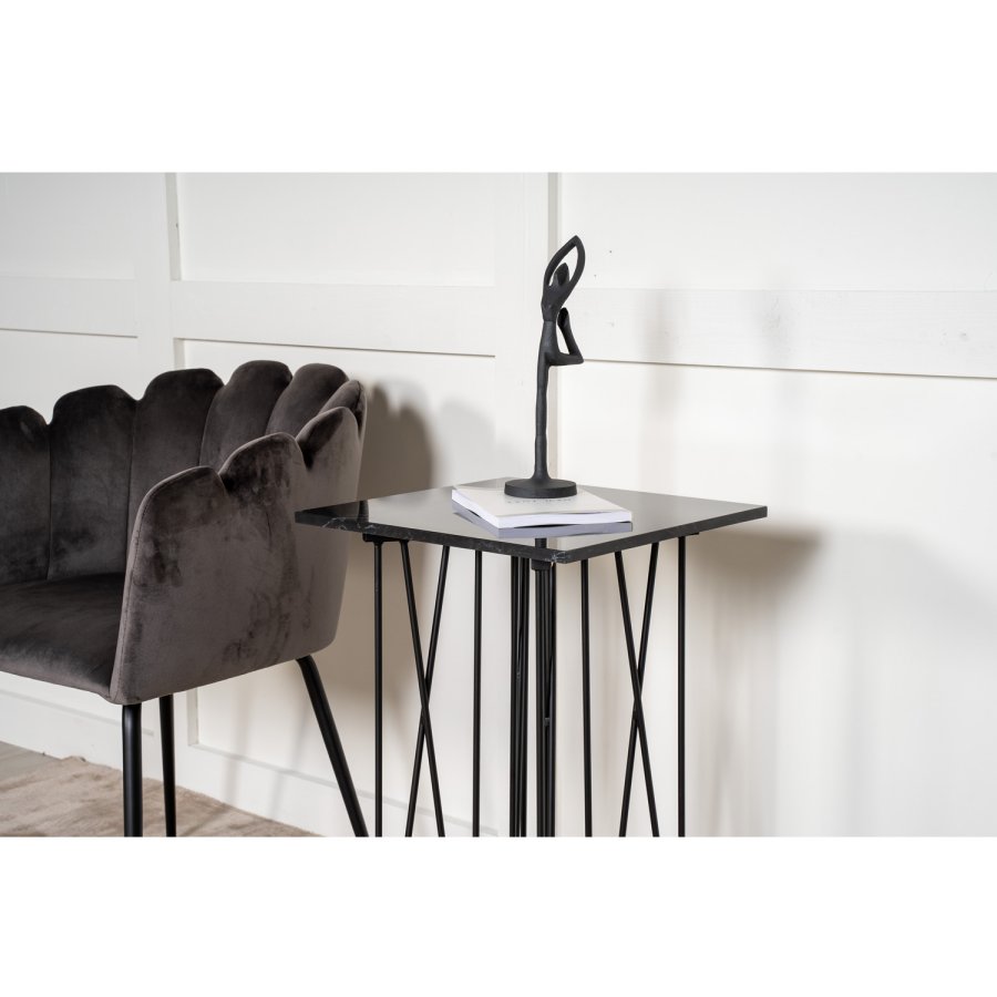 VENTURE DESIGN Stone sidebord, kvadratisk - sort kunstig sten og sort metal (40x40)