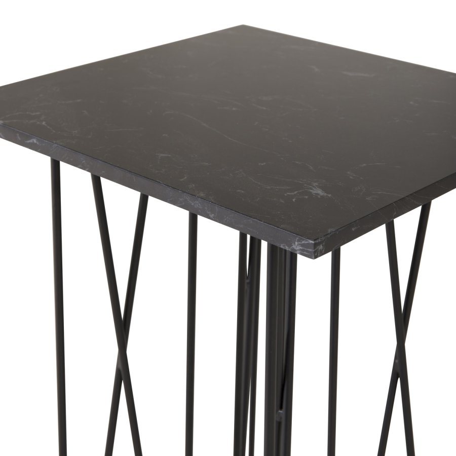 VENTURE DESIGN Stone sidebord, kvadratisk - sort kunstig sten og sort metal (40x40)