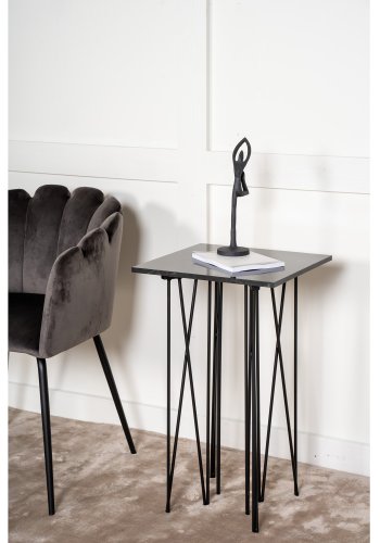 VENTURE DESIGN Stone sidebord, kvadratisk - sort kunstig sten og sort metal (40x40)