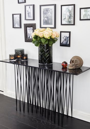 VENTURE DESIGN Stone high sidebord, rektangulr - sort kunstig sten og sort metal (130x37)