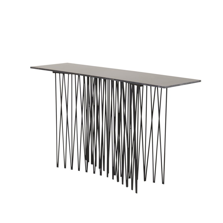 VENTURE DESIGN Stone high sidebord, rektangulr - sort kunstig sten og sort metal (130x37)