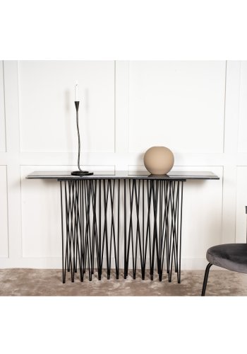 VENTURE DESIGN Stone high sidebord, rektangulr - sort kunstig sten og sort metal (130x37)