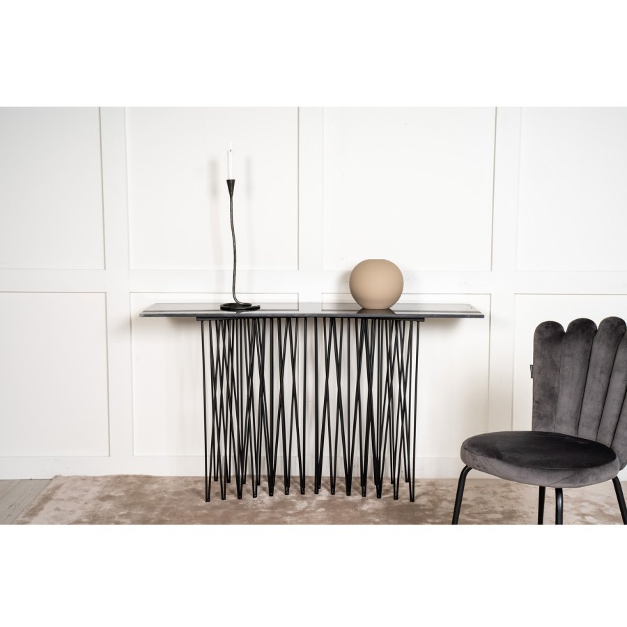 VENTURE DESIGN Stone high sidebord, rektangulr - sort kunstig sten og sort metal (130x37)