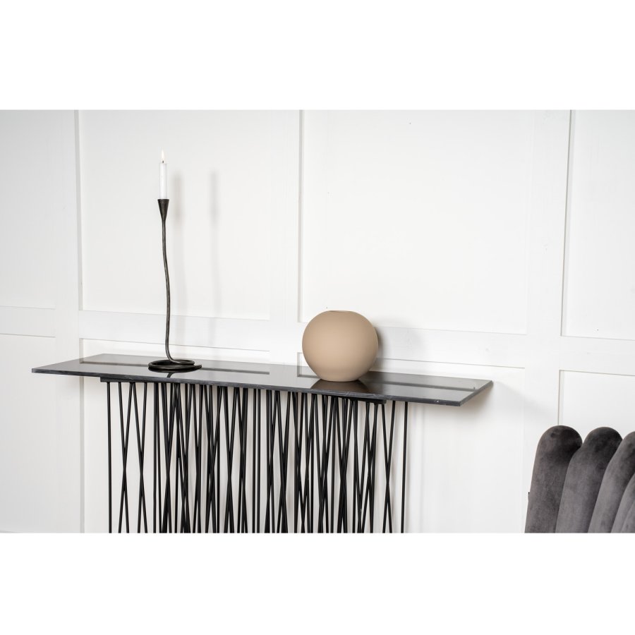 VENTURE DESIGN Stone high sidebord, rektangulr - sort kunstig sten og sort metal (130x37)