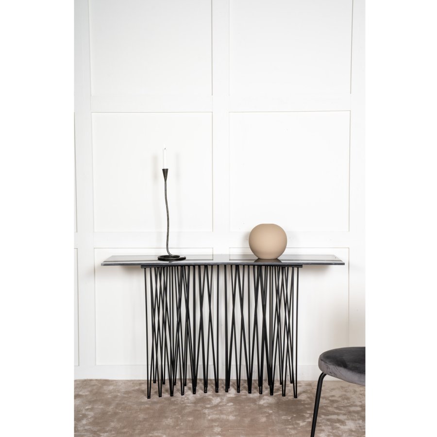 VENTURE DESIGN Stone high sidebord, rektangulr - sort kunstig sten og sort metal (130x37)