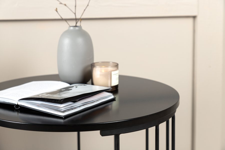 VENTURE DESIGN Hobart sofabord, rund - sort MDF og sort stl (50)