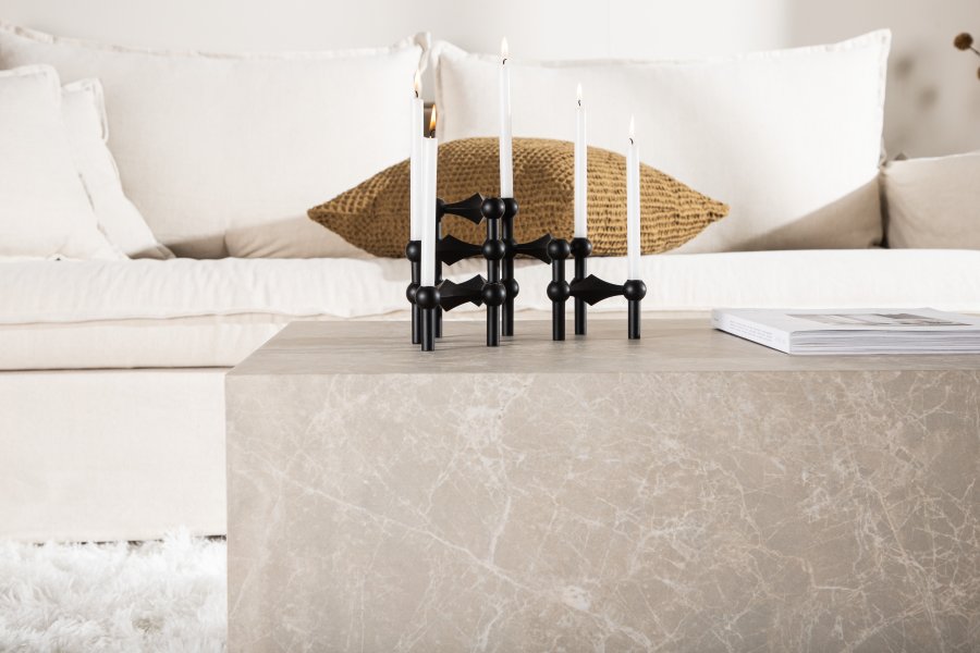 VENTURE DESIGN York Low sofabord, rektangulr - beige marmormnstret MDF (80x60)