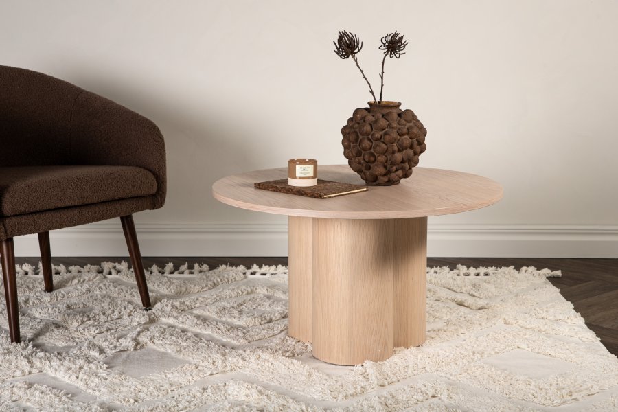 VENTURE DESIGN Olivia sofabord, rund - hvidkalket finér (80)