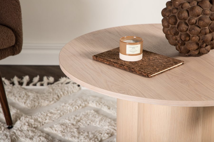 VENTURE DESIGN Olivia sofabord, rund - hvidkalket finér (80)