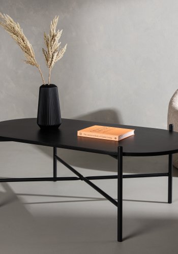 VENTURE DESIGN Pueblo sofabord, oval - sort MDF og sort stl (120x60)