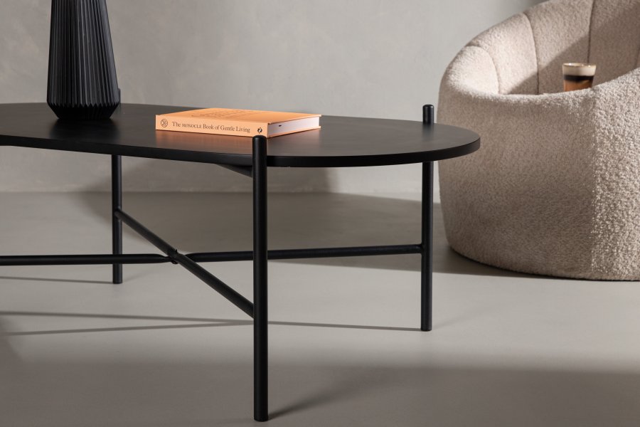 VENTURE DESIGN Pueblo sofabord, oval - sort MDF og sort stl (120x60)