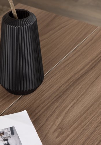 VENTURE DESIGN Bethan sofabord, rektangulr - valnddefarvet MDF og sort stl (120x70)